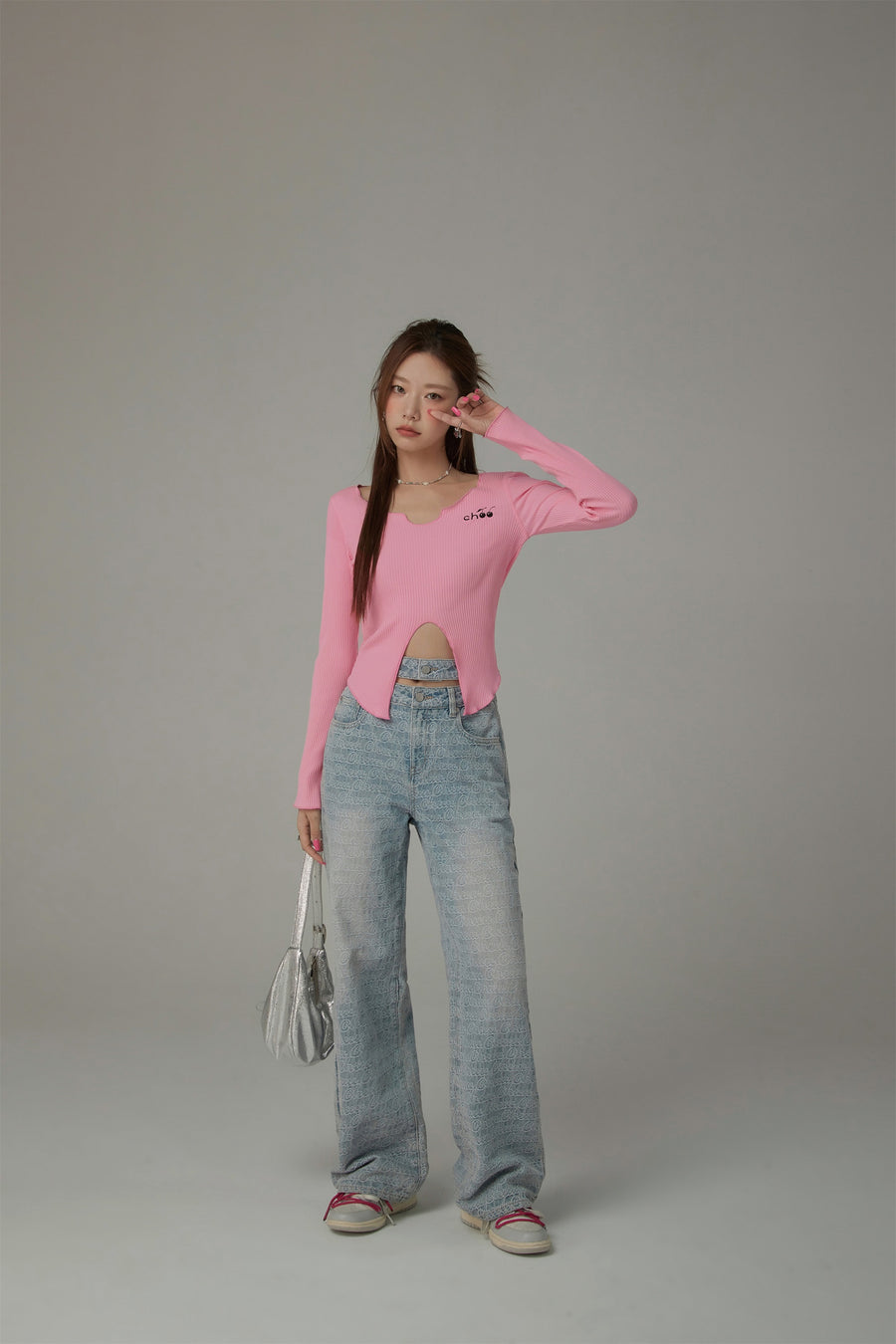 CHUU Waist Slit Wide Straight Denim Jeans