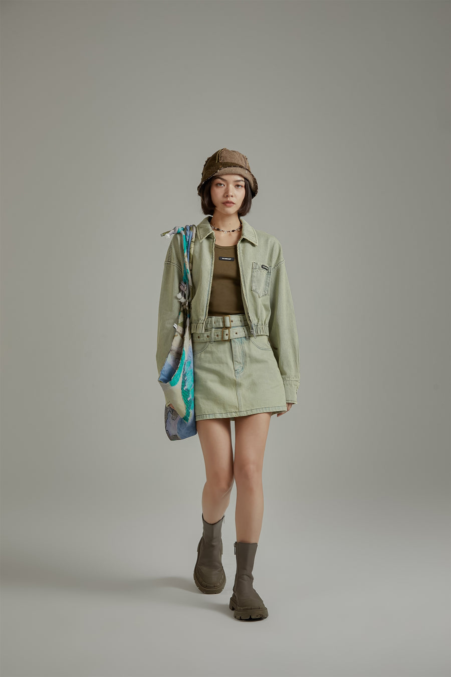 CHUU Faded Color Denim Zip-Up Jacket