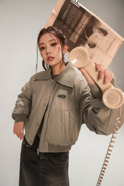 Logo Collar Leather Padded Jacket