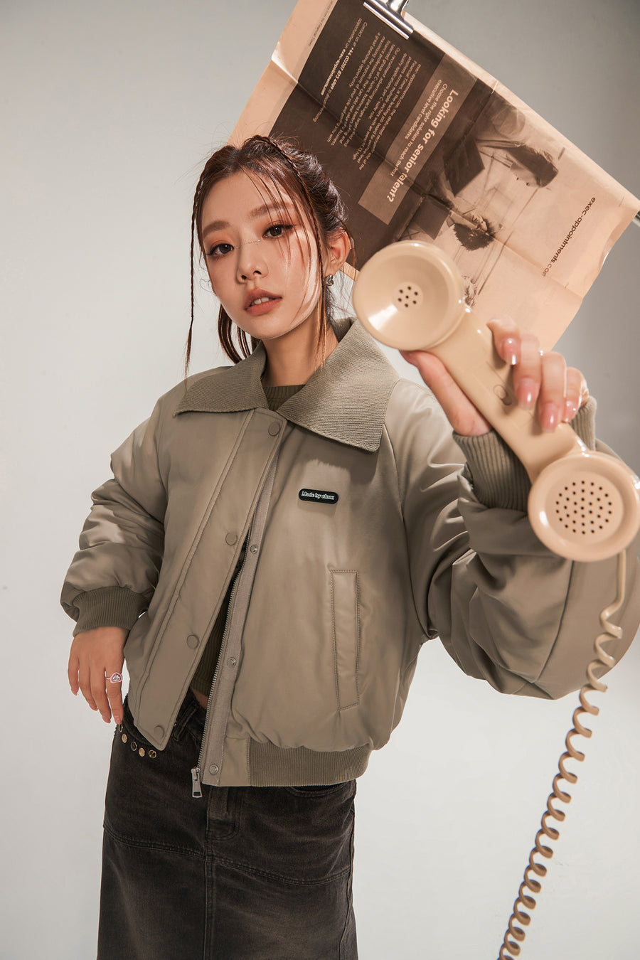 CHUU Logo Collar Leather Padded Jacket