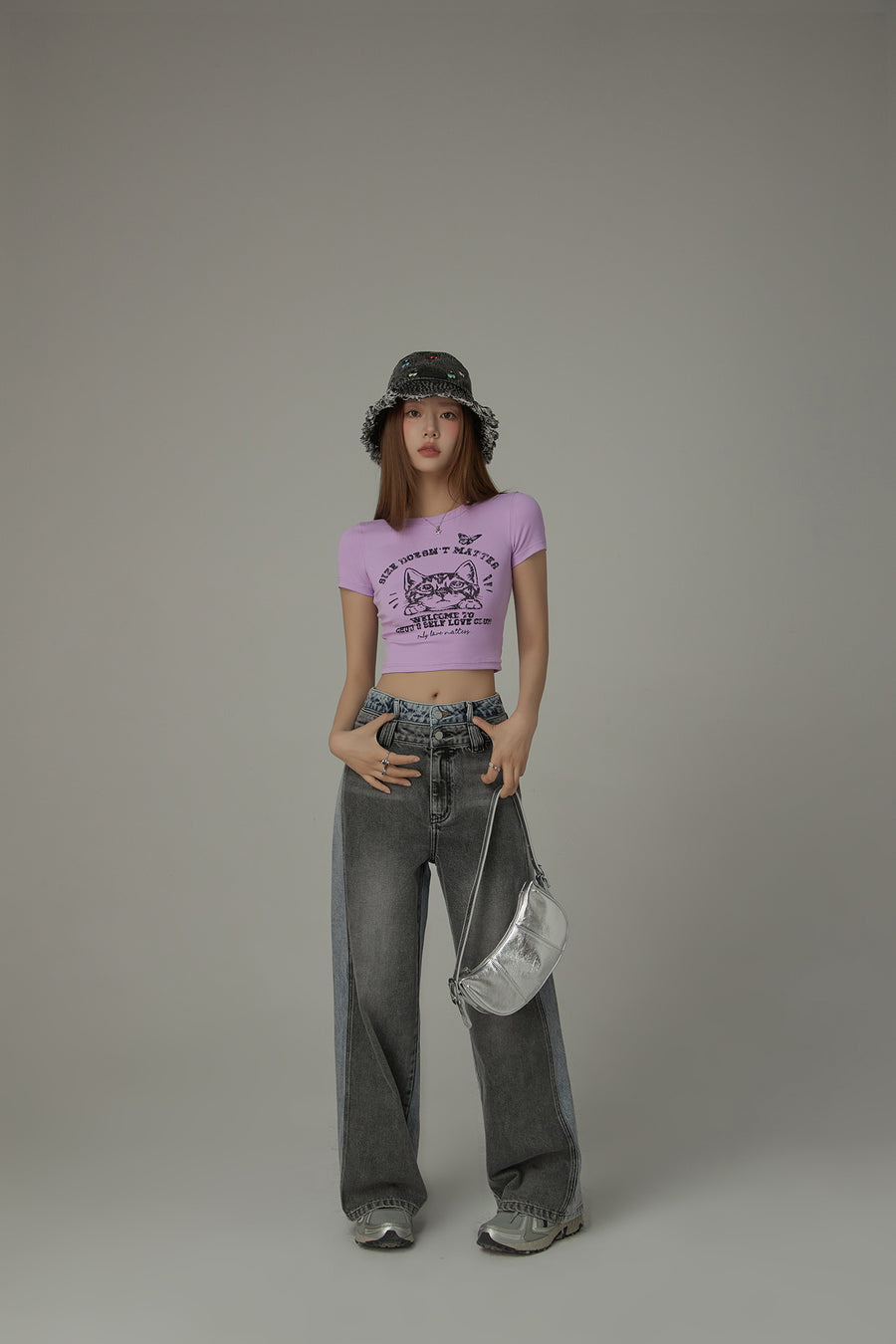 CHUU High Waist Colorblocked Double Button Illusion Straight Jeans