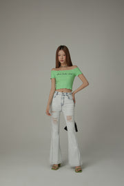 Distressed Ripped Slim Bootcut Denim Jeans