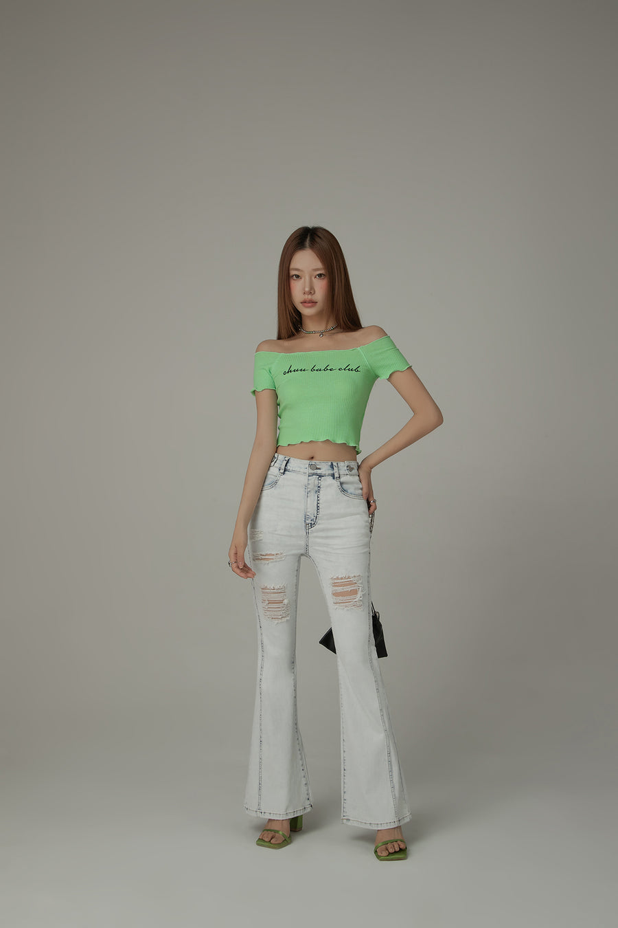 CHUU Distressed Ripped Slim Bootcut Denim Jeans