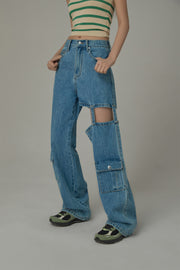 Straight High Waisted Leg Cutout Denim Jeans