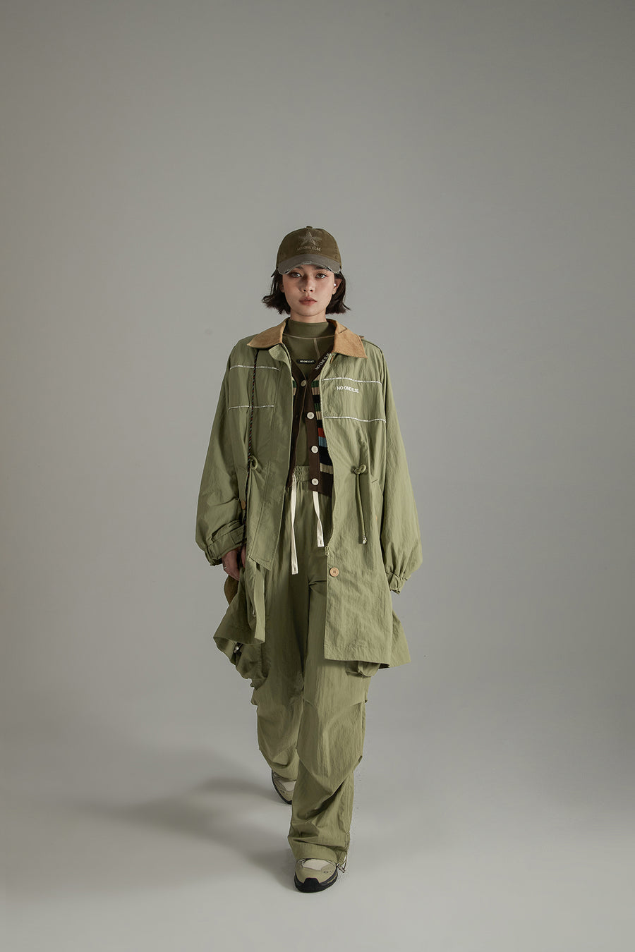 CHUU Color Collar String Long Windbreaker Jacket