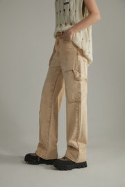 Pocket Washed Wide Jeans