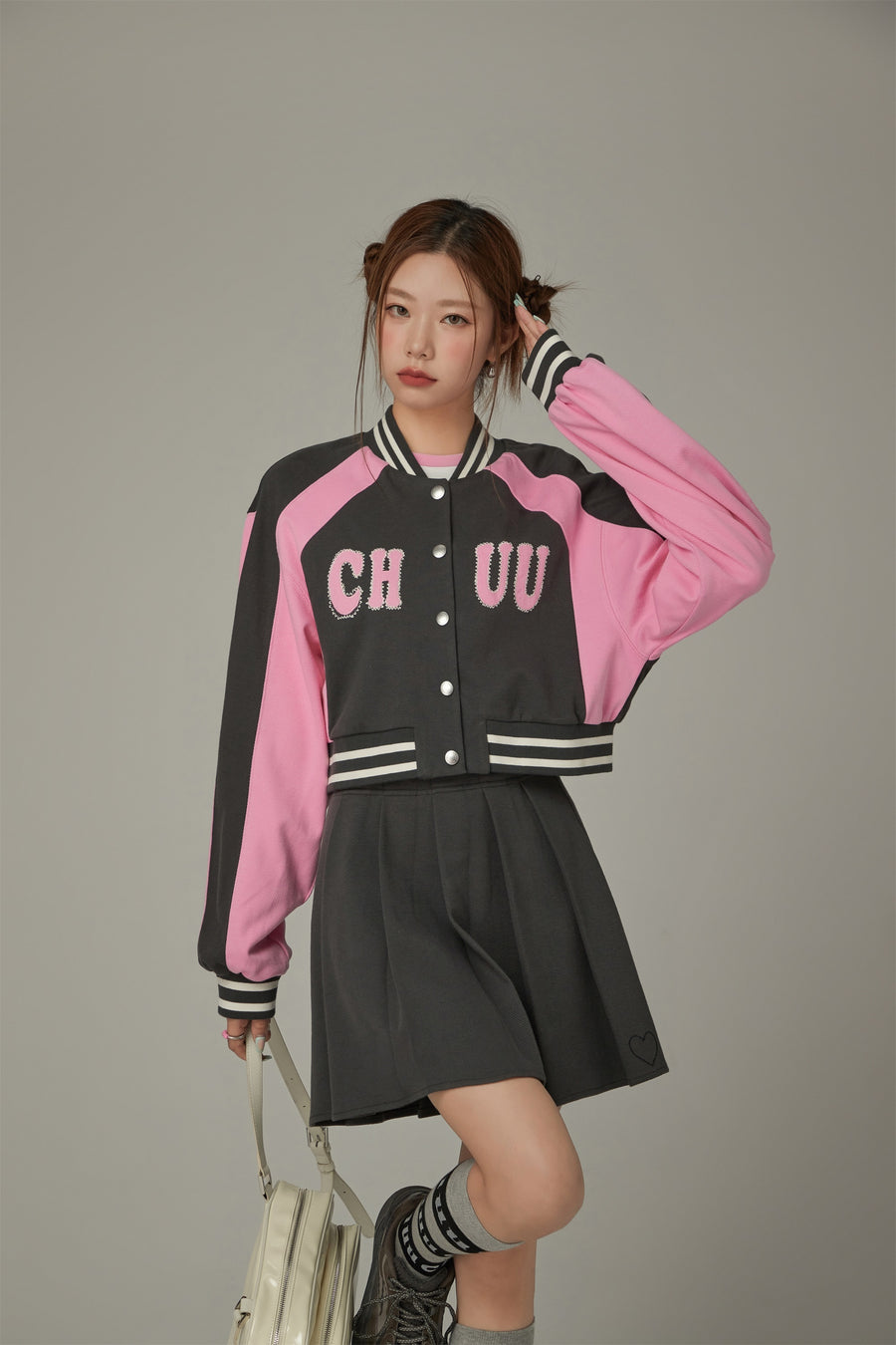 CHUU Logo Varsity Cropped Jacket