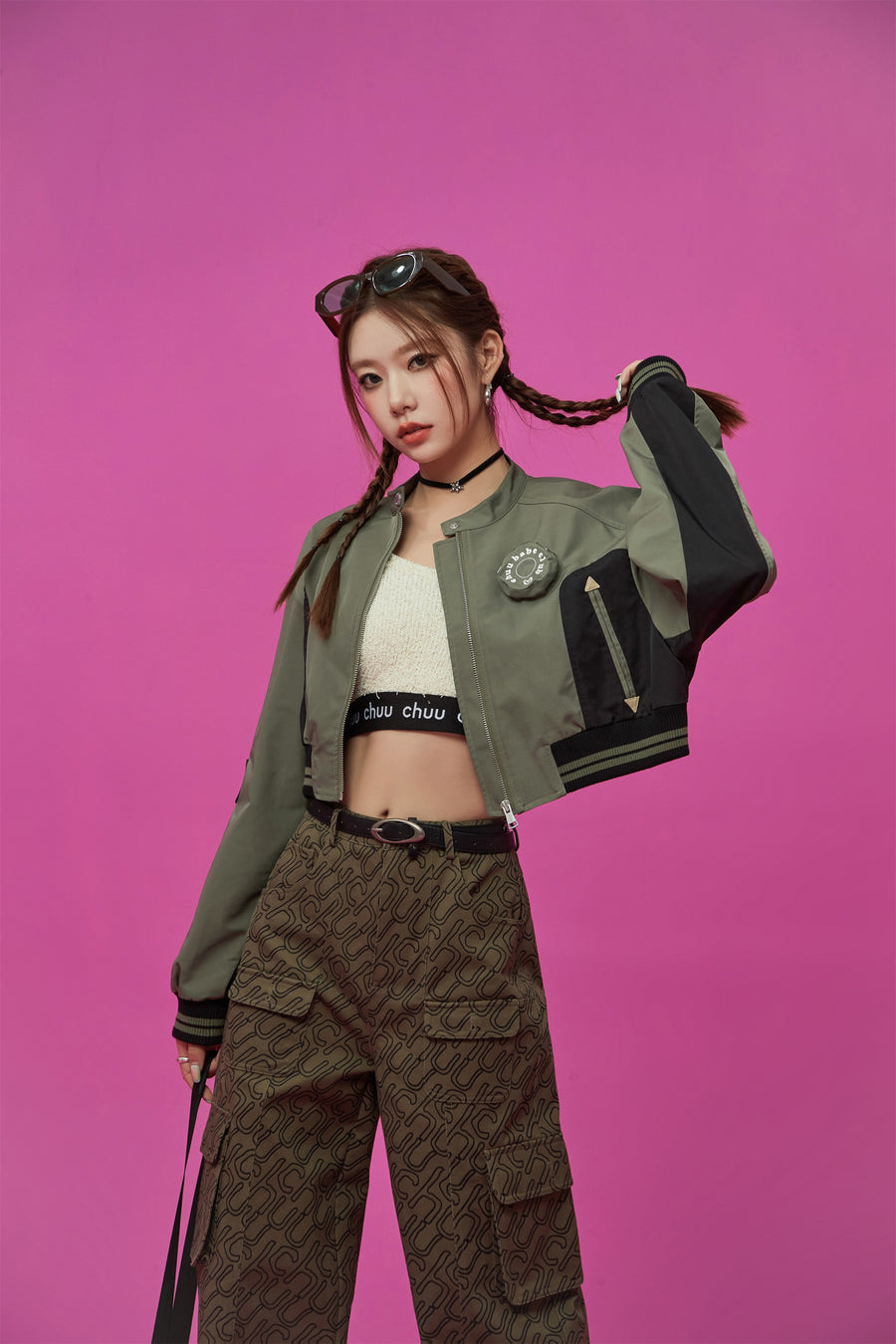 CHUU Logo Varsity Crop Jacket