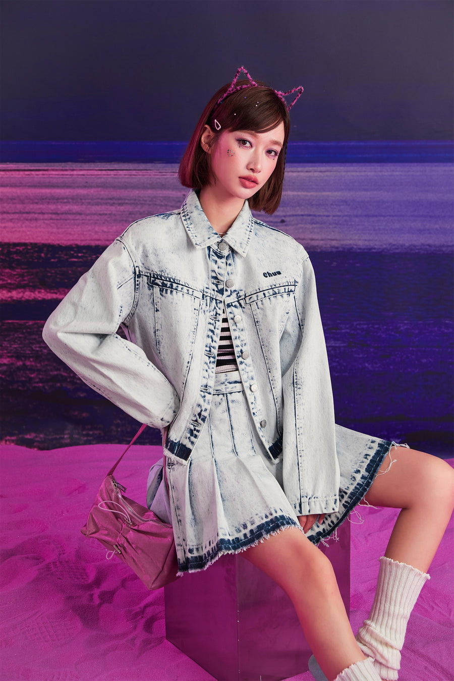 CHUU Frayed Hem Denim Jacket