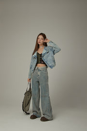 Unbalanced Shirring Denim Jacket