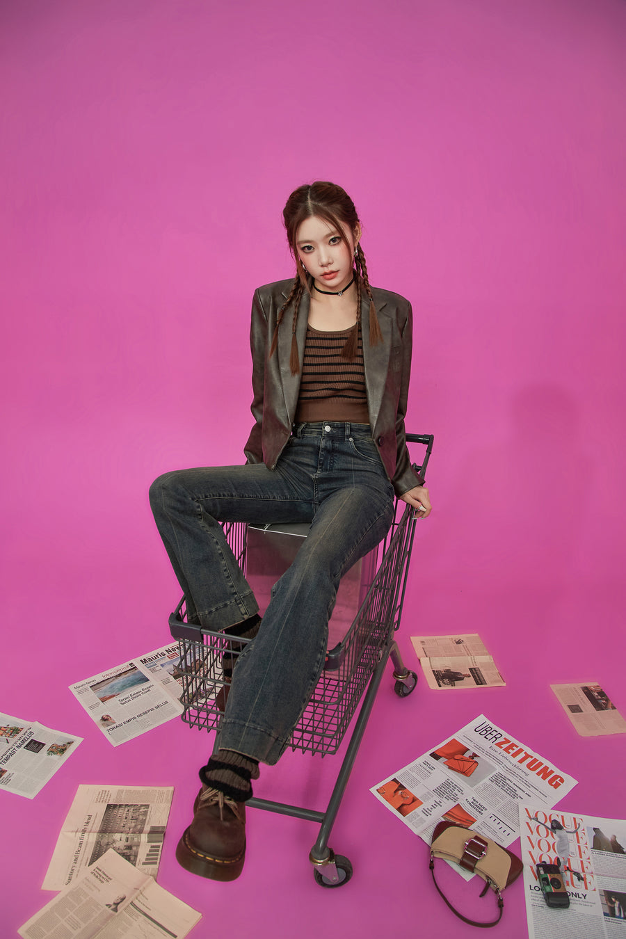 CHUU Logo Leather Jacket