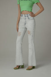 Distressed Ripped Slim Bootcut Denim Jeans