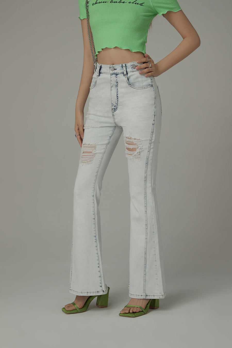 CHUU Distressed Ripped Slim Bootcut Denim Jeans