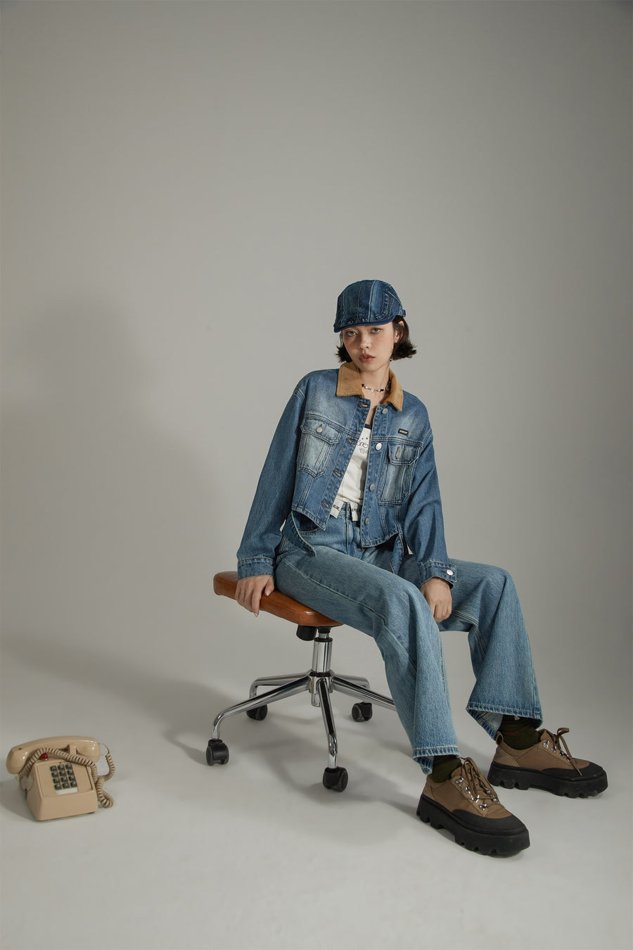 CHUU Color Collar Stitching Retro Denim Jacket