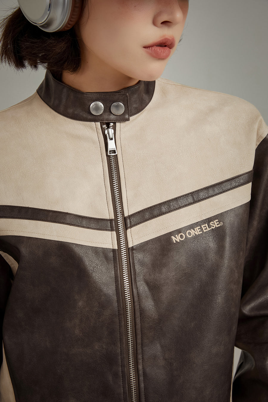 CHUU Color Combination Leather Jacket