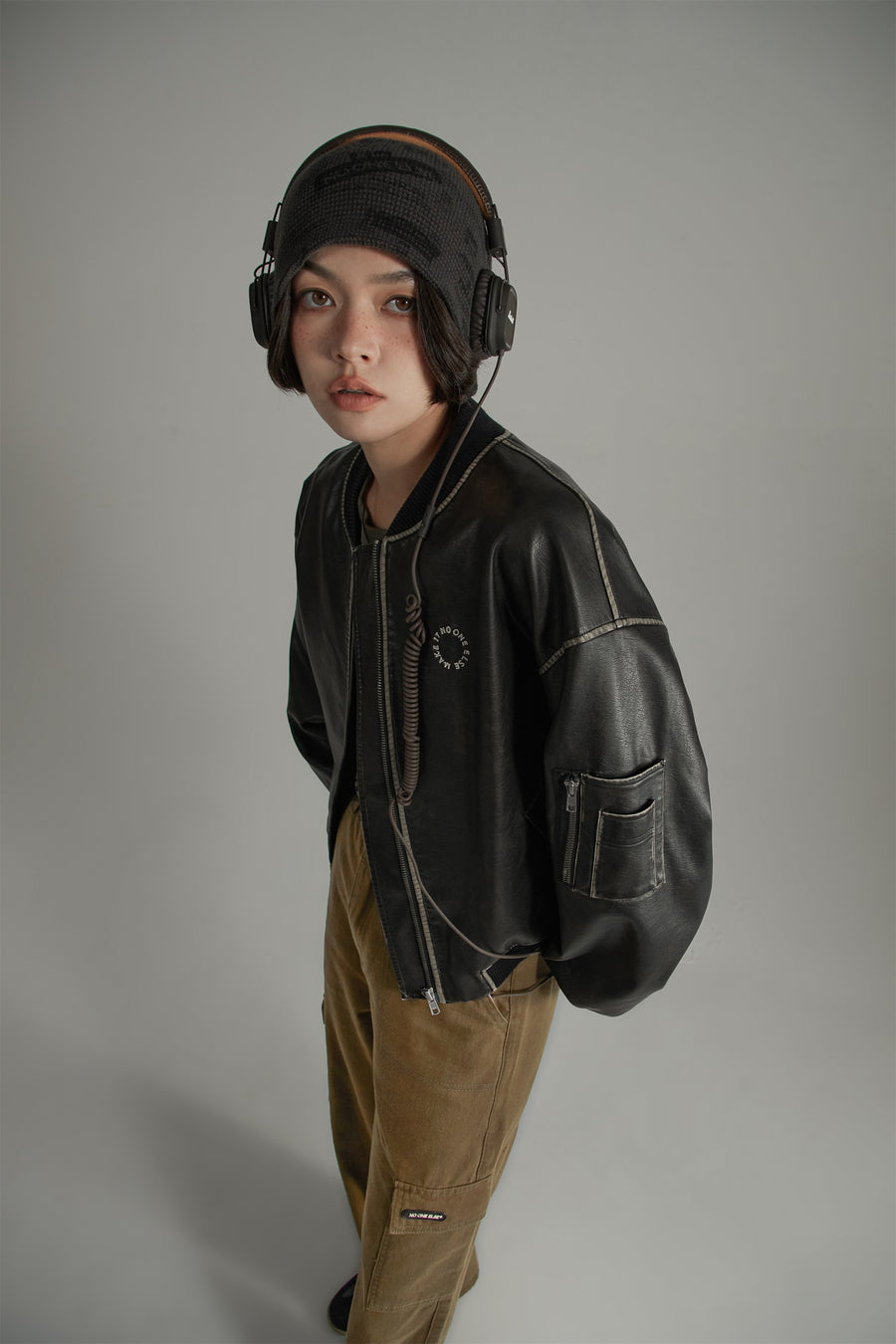 CHUU Lined Leather Boxy Jacket