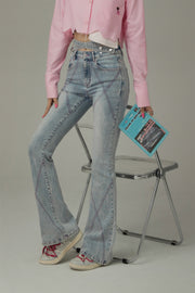 X Stitch Waist Slit Bootcut Denim Jeans