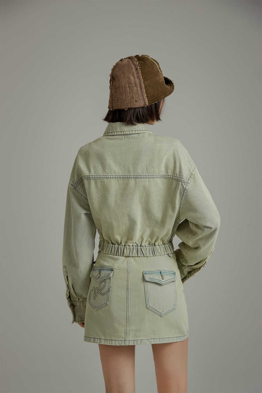 CHUU Faded Color Denim Zip-Up Jacket