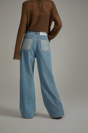 Color Striped Wide Leg Denim Jeans