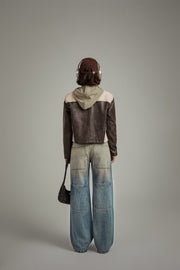 Color Combination Leather Jacket