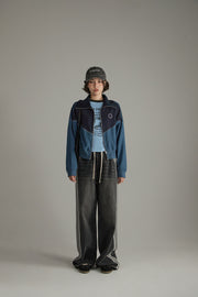 Stitch Color High Neck Zip-Up Jacket