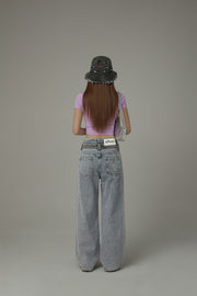 High Waist Colorblocked Double Button Illusion Straight Jeans