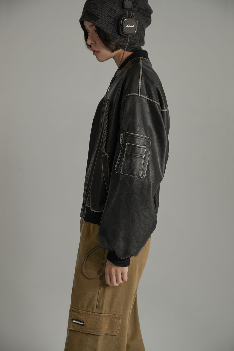 CHUU Lined Leather Boxy Jacket