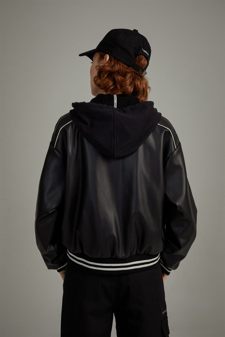 CHUU Varsity Leather Zip-Up Jacket