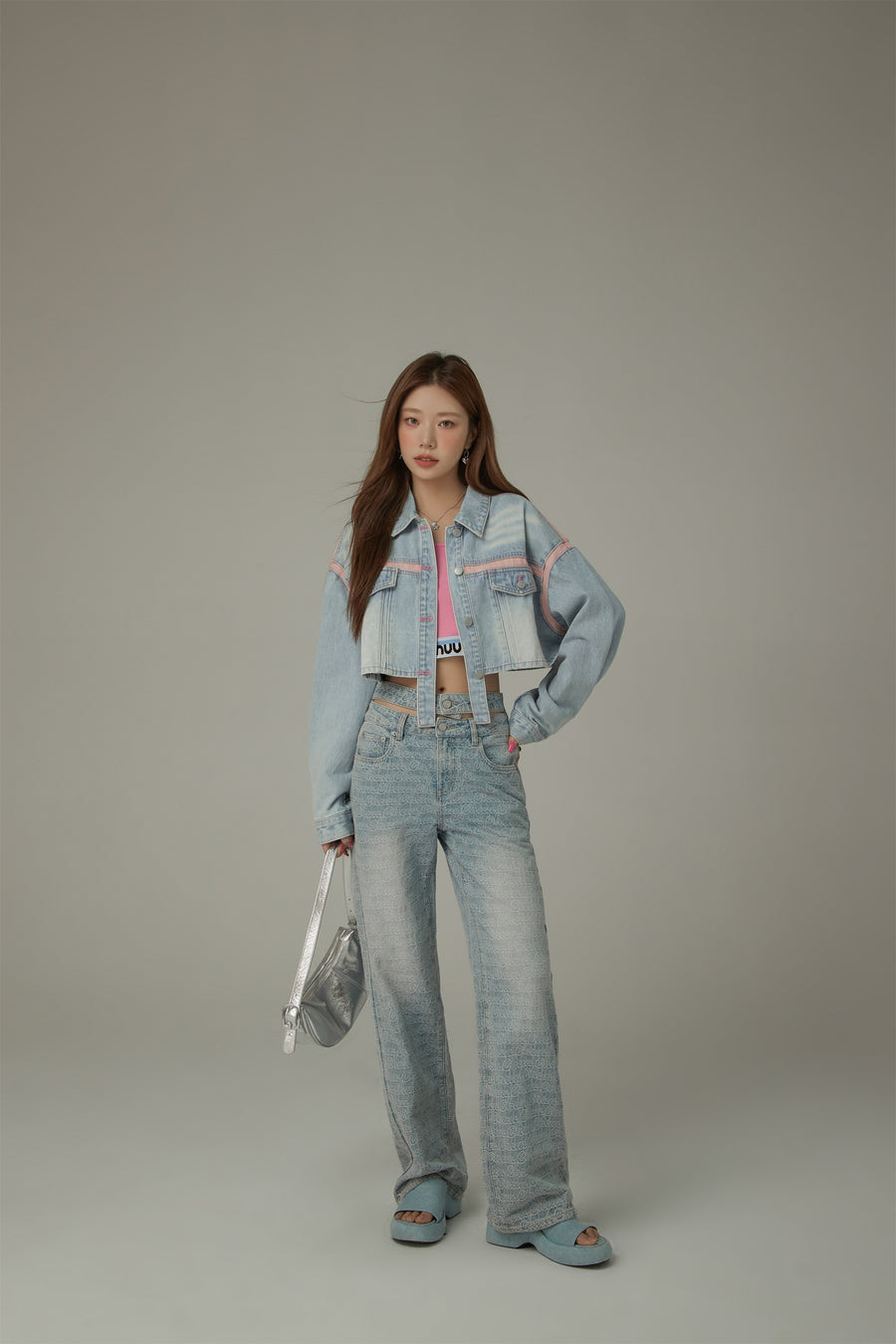 CHUU Waist Slit Wide Straight Denim Jeans