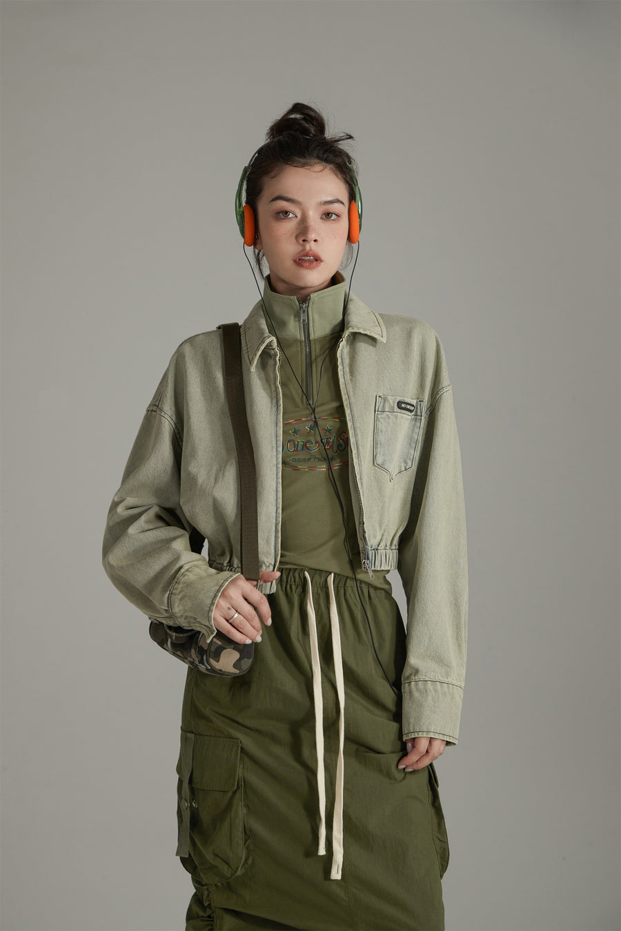 CHUU Faded Color Denim Zip-Up Jacket