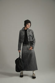 Logo Washed Embroidered Cropped Ripped Denim Jacket