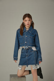 Raw Hem A-Line Denim Skirt