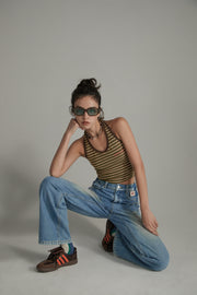 Front Pocket Design Wide Straight Denim Jeans