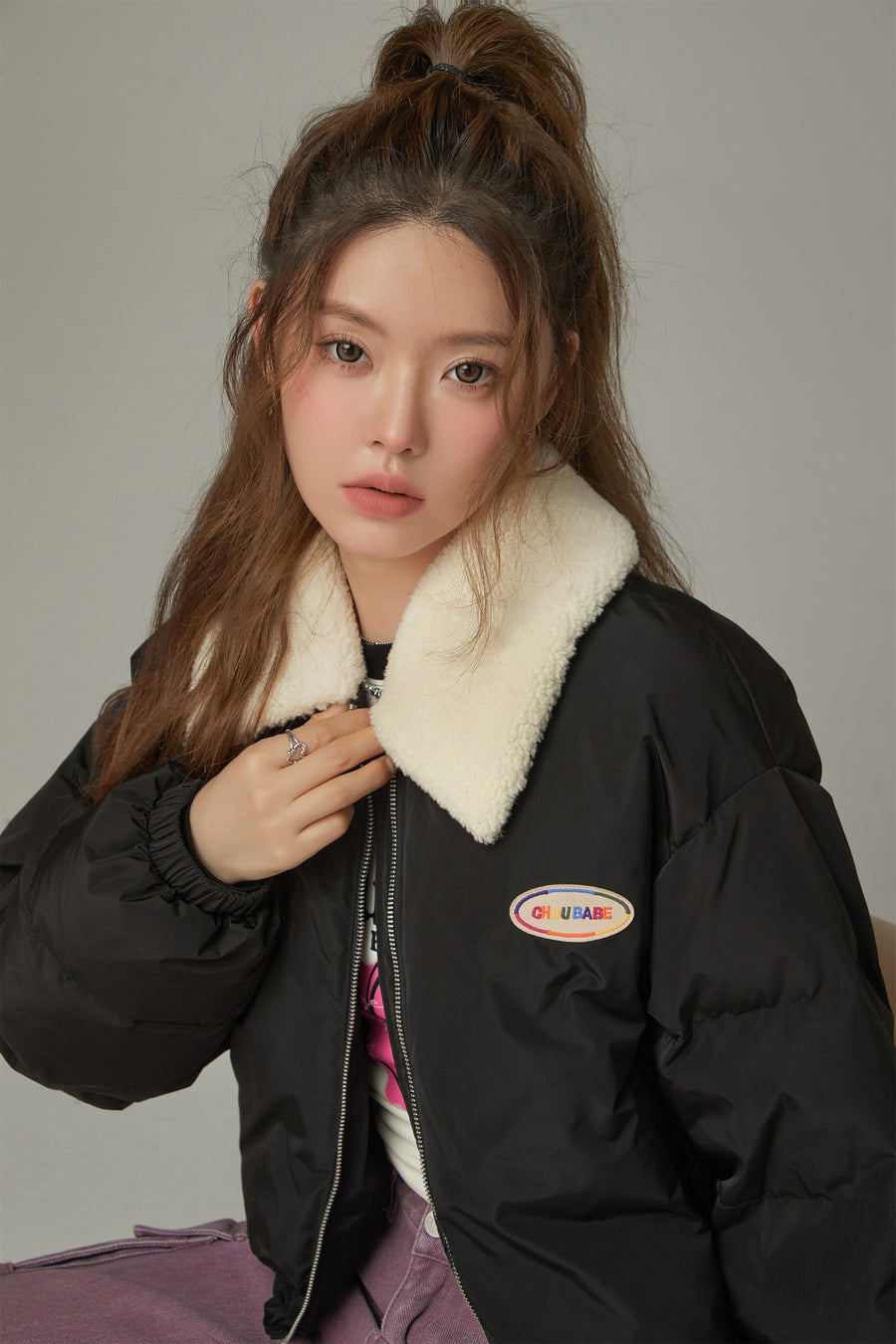 CHUU Fleece Collar Padded Jacket
