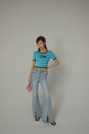 Fringe Stitch Slit Bootcut Denim Jeans