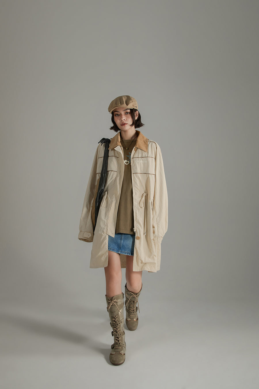 CHUU Color Collar String Long Windbreaker Jacket