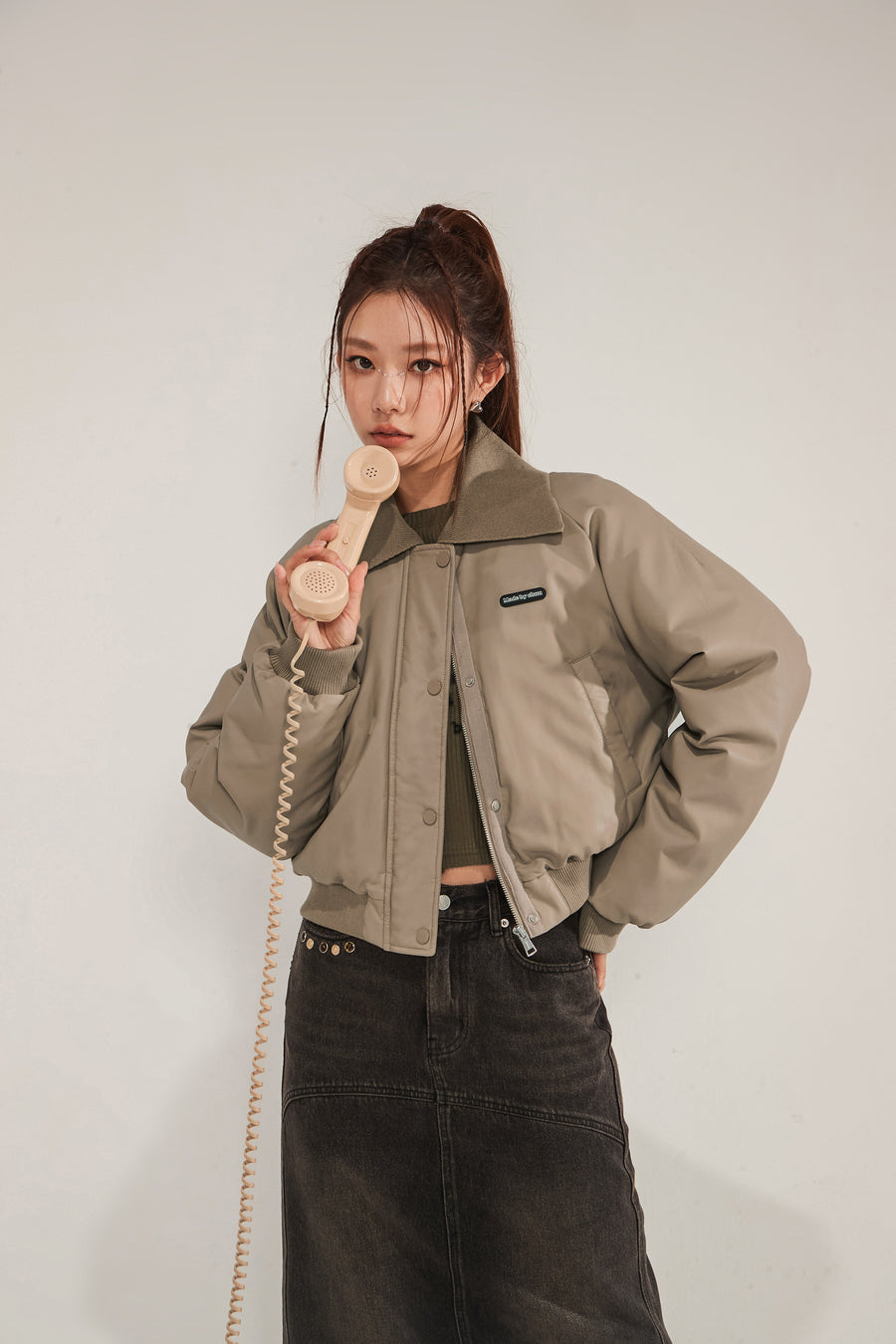 CHUU Logo Collar Leather Padded Jacket
