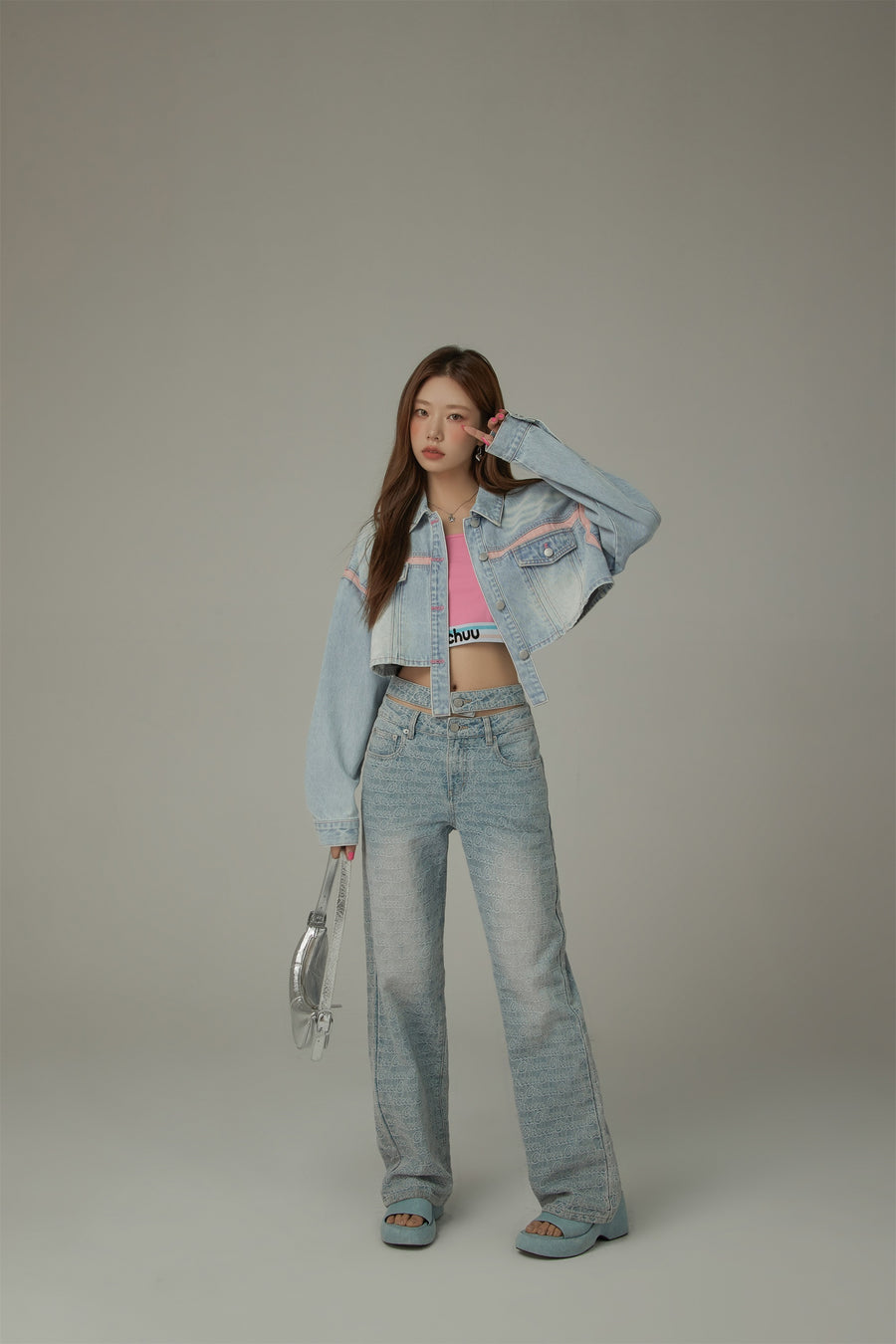 CHUU Waist Slit Wide Straight Denim Jeans