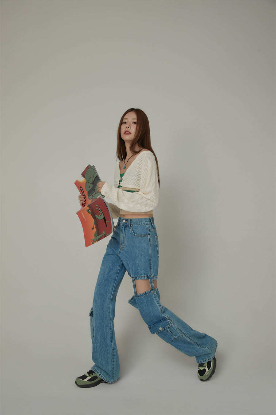CHUU Straight High Waisted Leg Cutout Denim Jeans