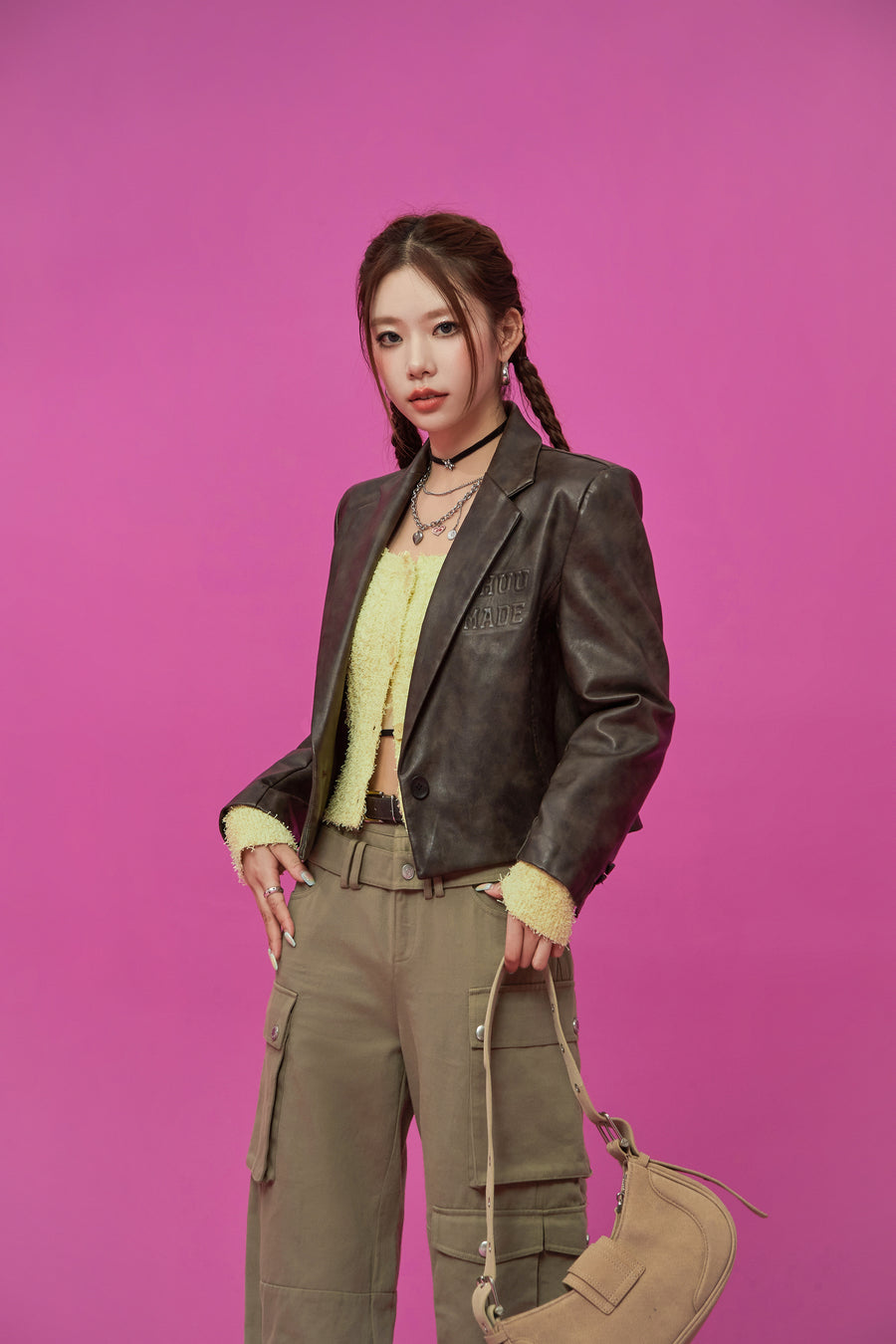 CHUU Logo Leather Jacket