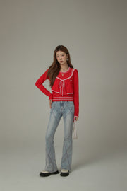 X Stitch Waist Slit Bootcut Denim Jeans