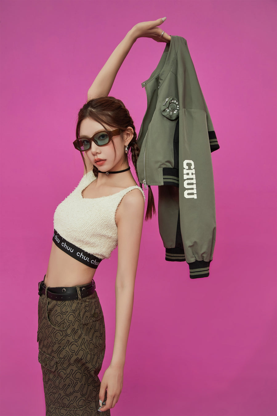 CHUU Logo Varsity Crop Jacket