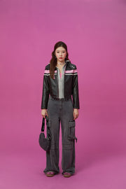 Color Combination Leather Jacket