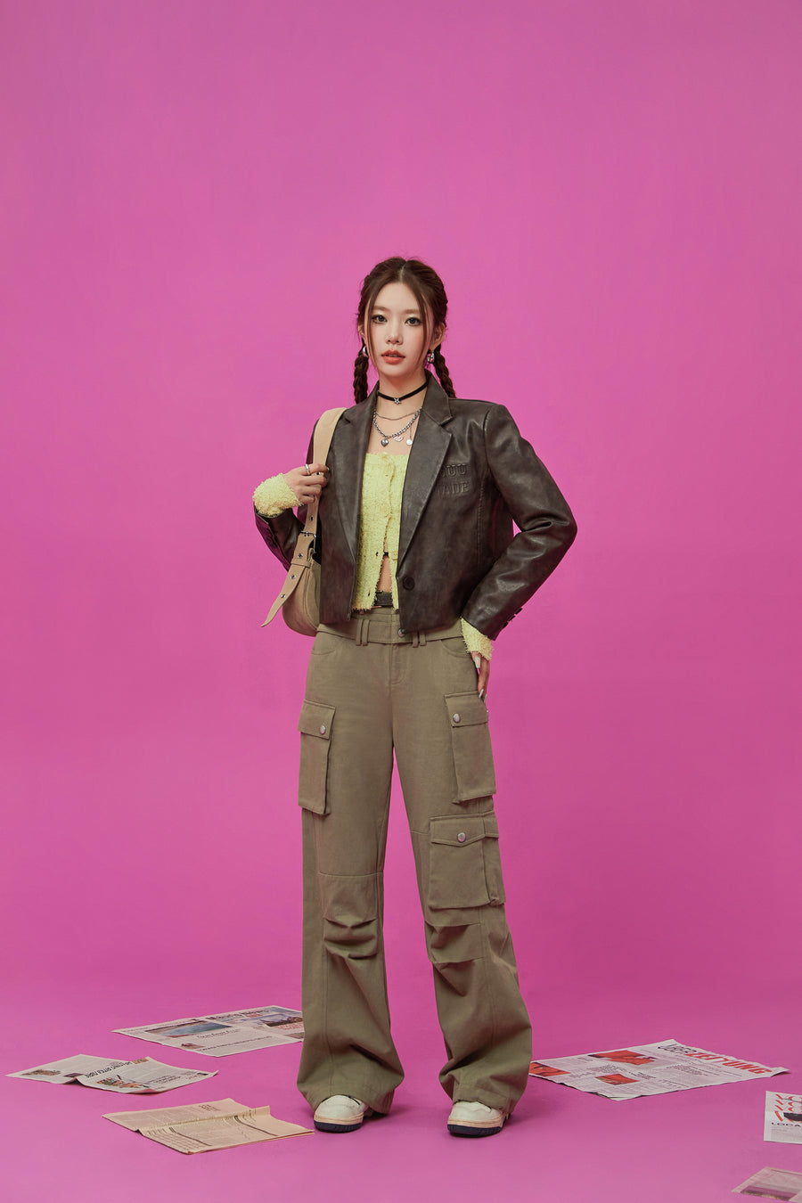 CHUU Logo Leather Jacket