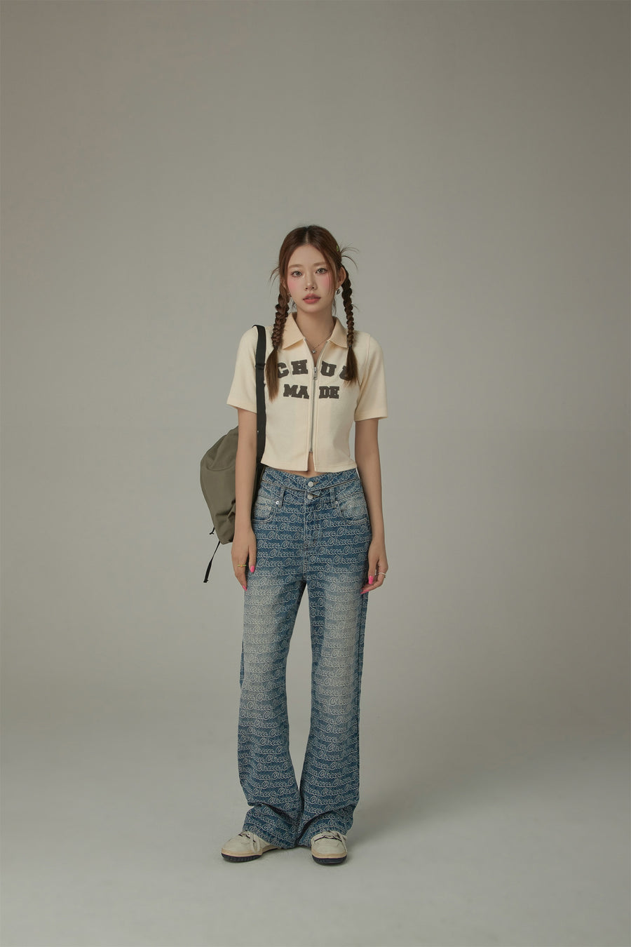 CHUU Waist Slit Wide Straight Denim Jeans
