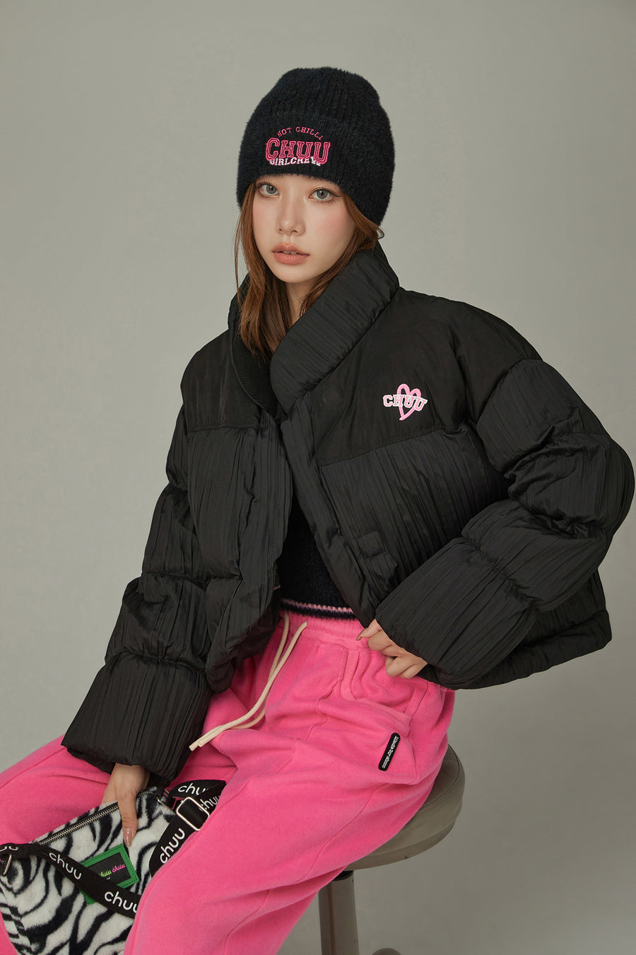 CHUU Oversized Simple Padded Cut Hem Jacket