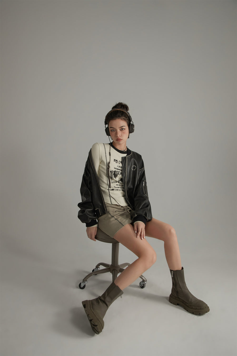 CHUU Lined Leather Boxy Jacket