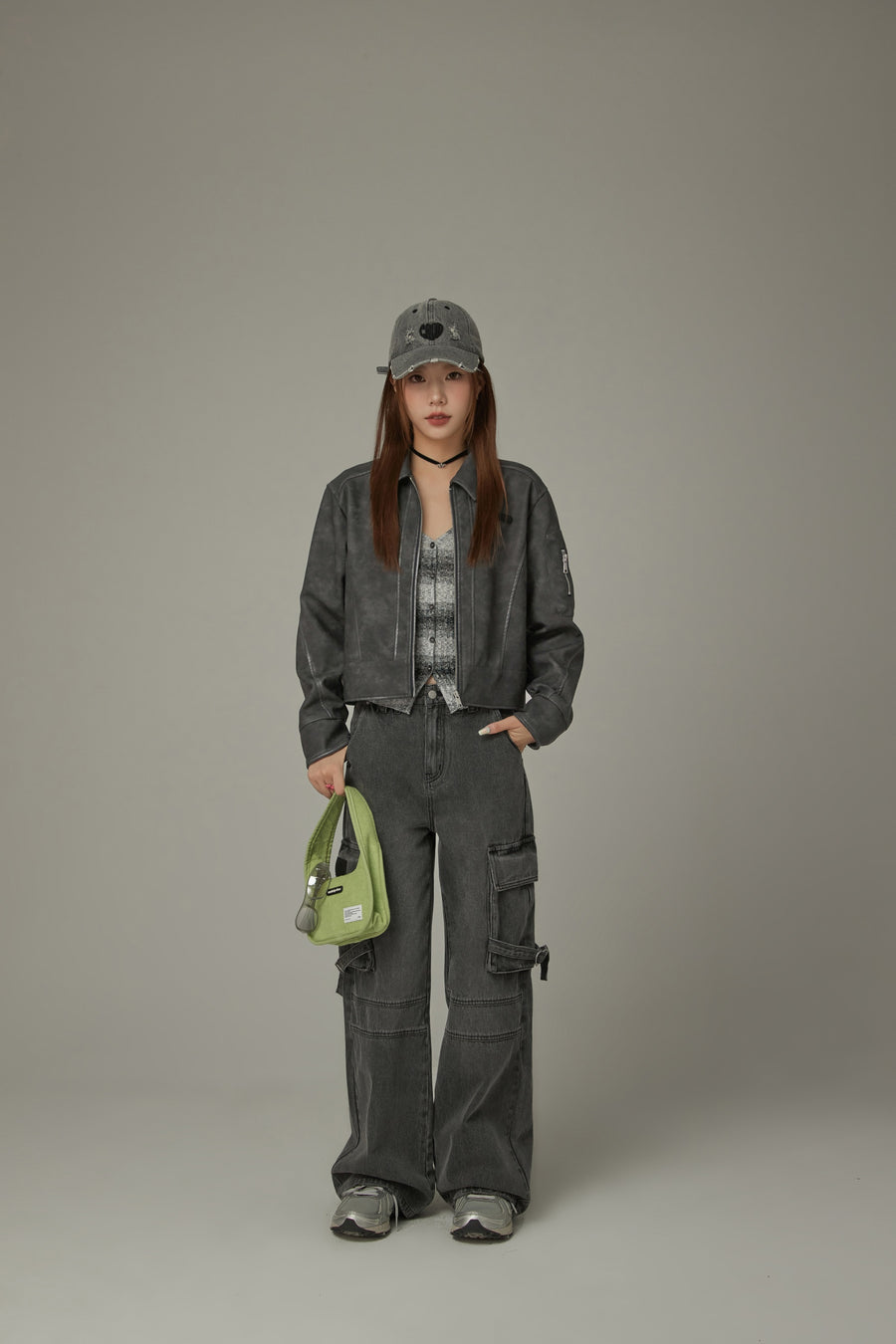 CHUU Simple Printed Leather Jacket