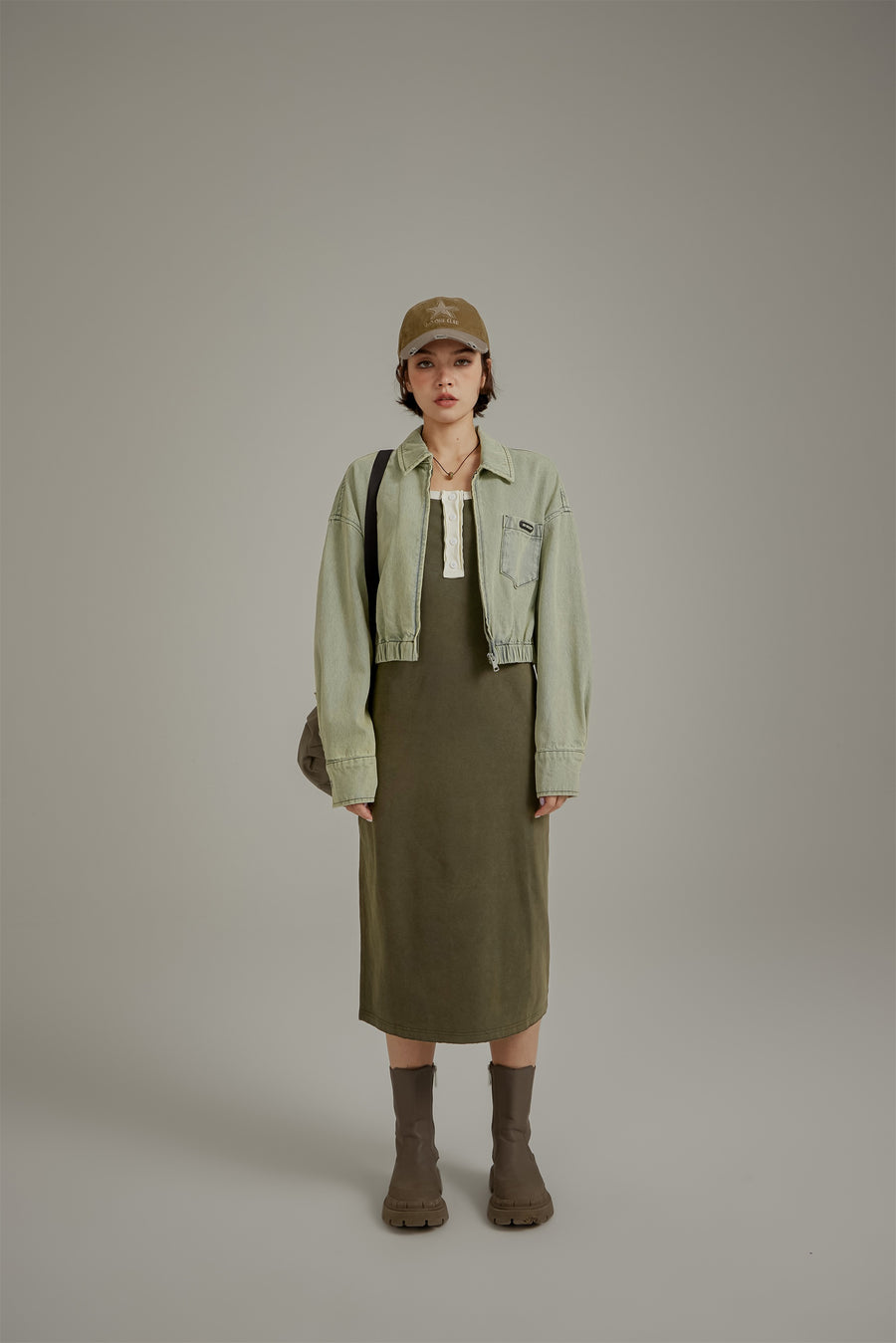 CHUU Faded Color Denim Zip-Up Jacket