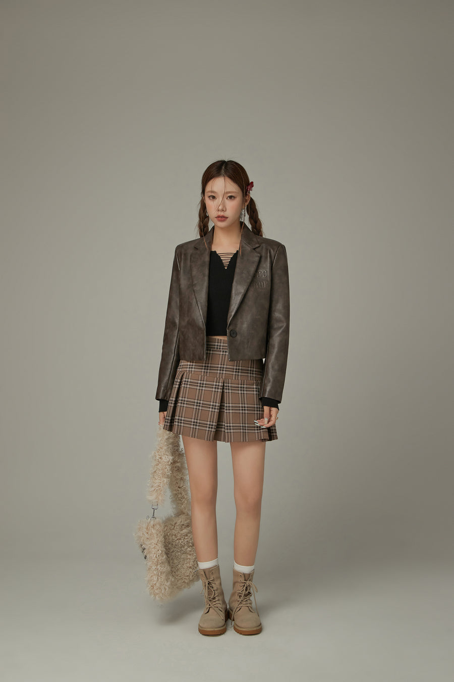 CHUU Logo Leather Jacket